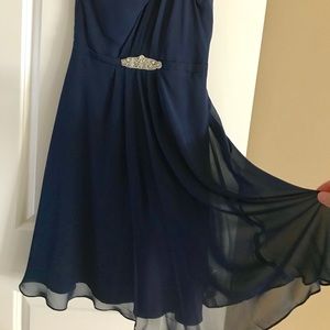 Alvina Valenta Navy Chiffon One Shoulder Dress